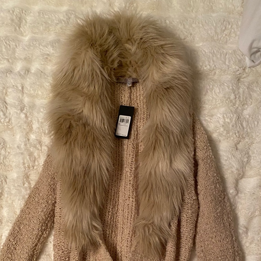 Guess Faux Fur High-Low Cardigan